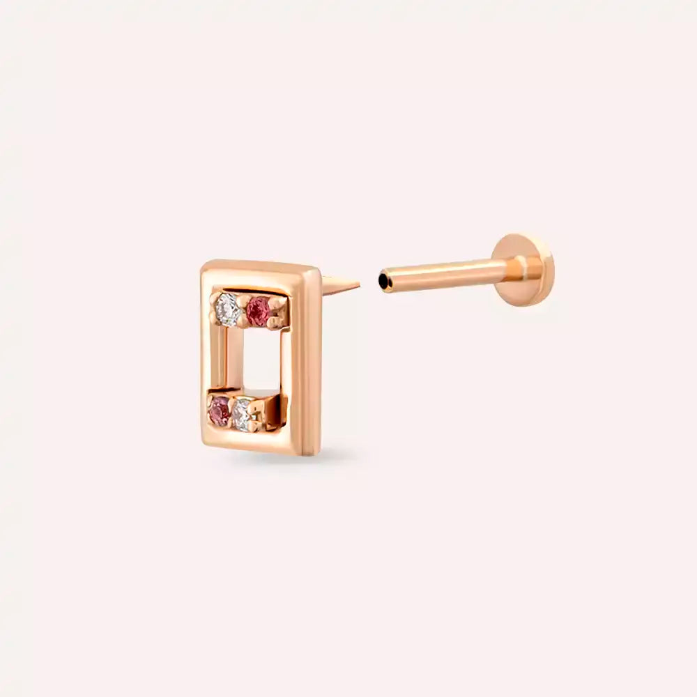 Angled Pırlanta ve Red Safir Taşlı Rose Altın Piercing