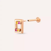 Angled Yellow and Pink Safir Taşlı Rose Altın Piercing