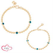 Anne Çocuk Nazar Boncuklu Top Top Altın Bileklik