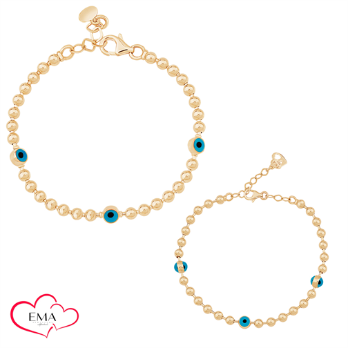 Anne Çocuk Nazar Boncuklu Top Top Altın Bileklik