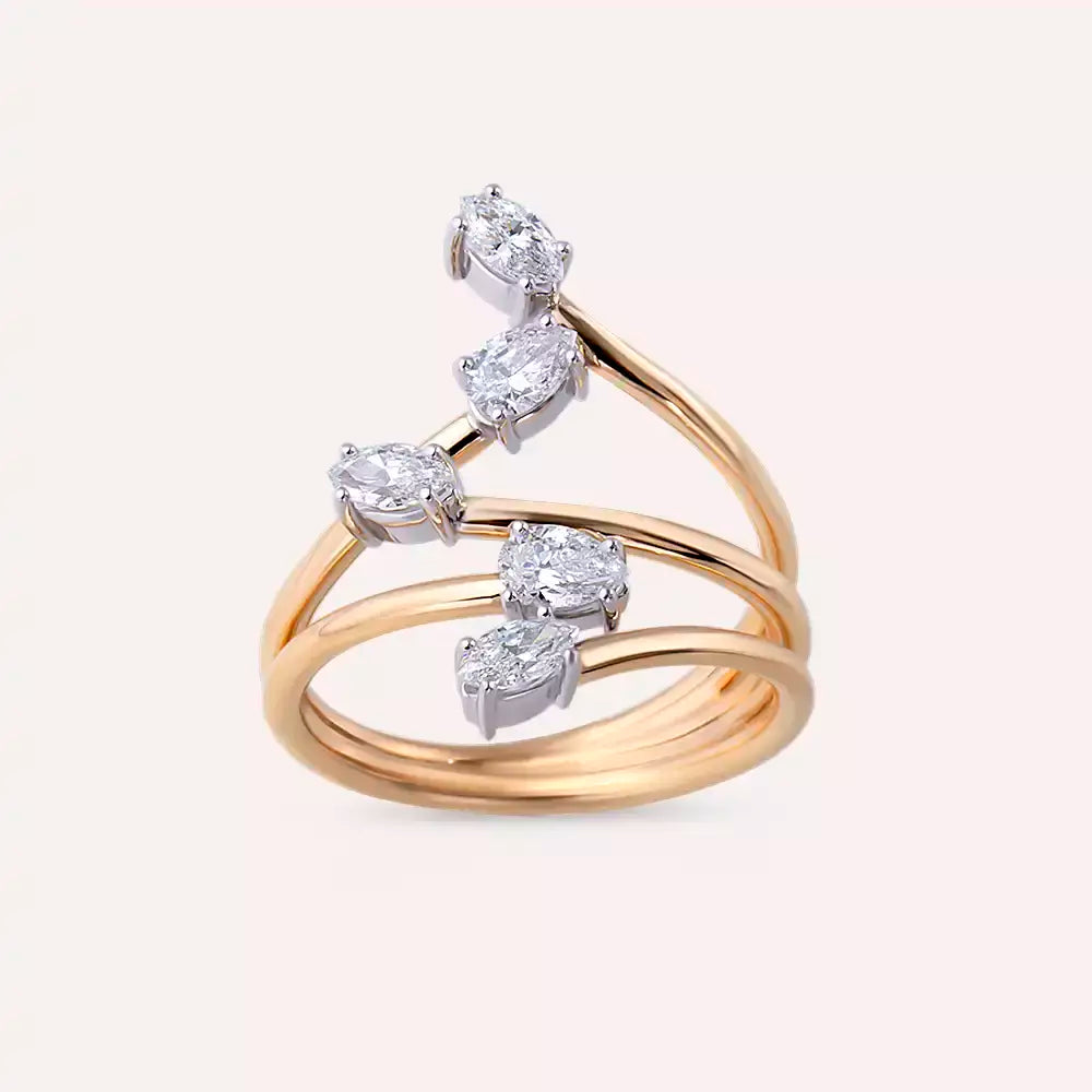 Anther 0.77 CT Markiz ve Damla Kesim Pırlanta Taşlı Rose Altın Yüzük