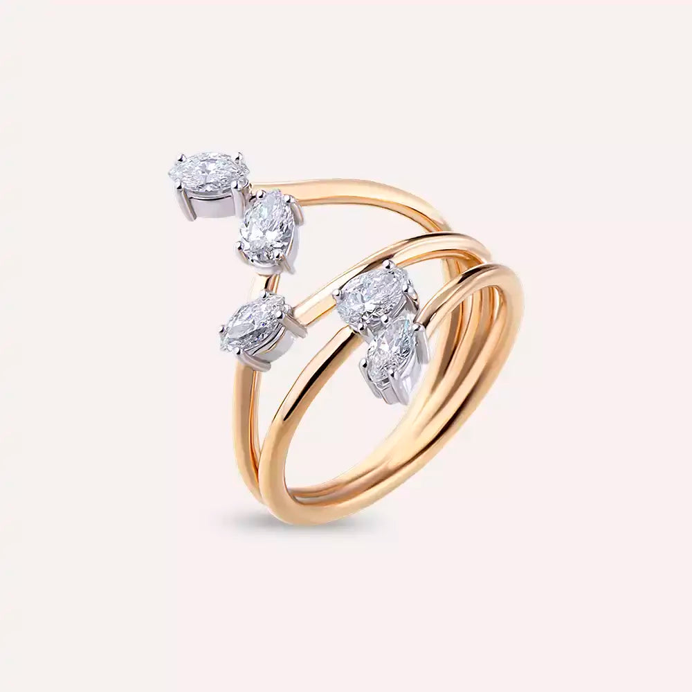 Anther 0.77 CT Markiz ve Damla Kesim Pırlanta Taşlı Rose Altın Yüzük