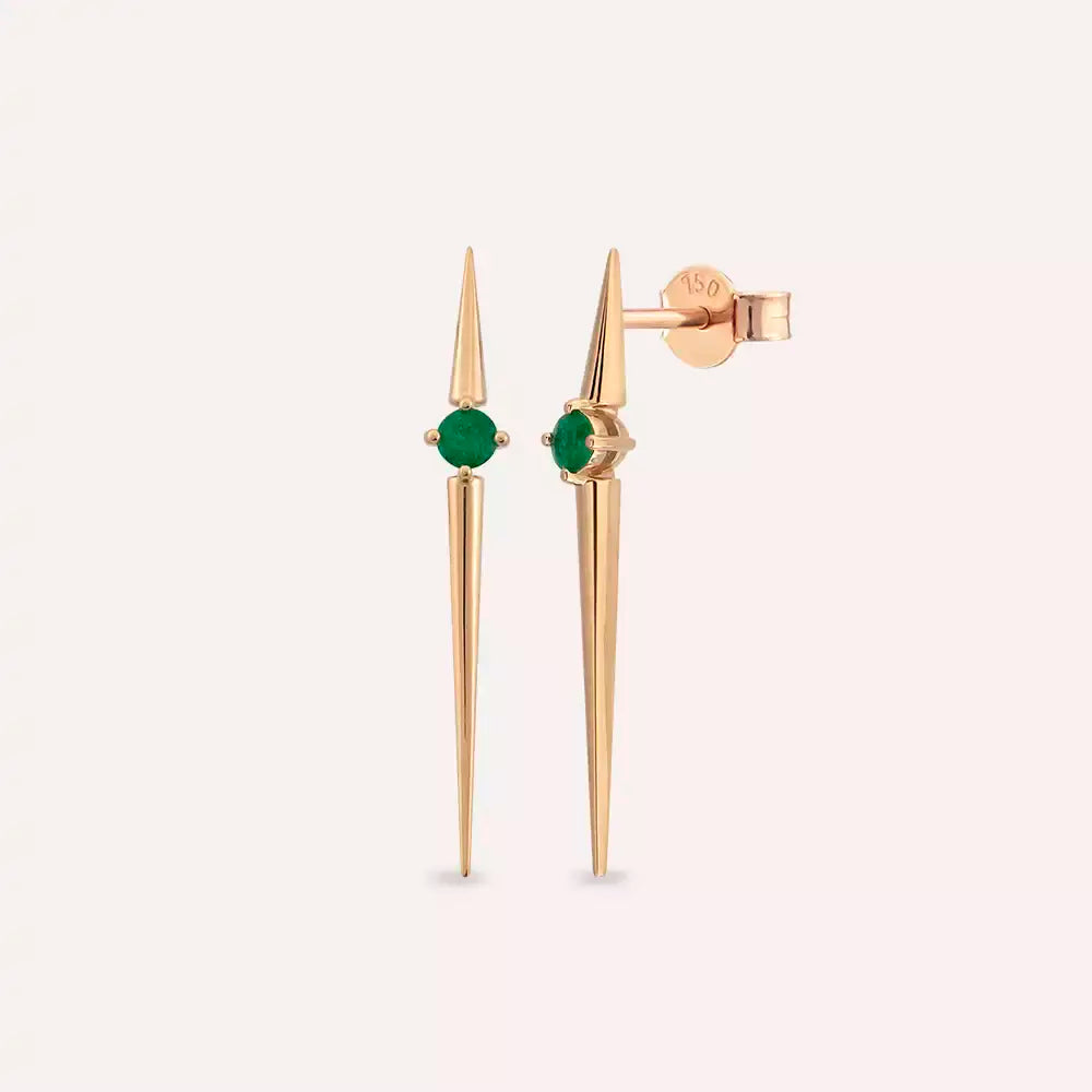 Filo Zümrüt Taşlı Rose Altın Küpe