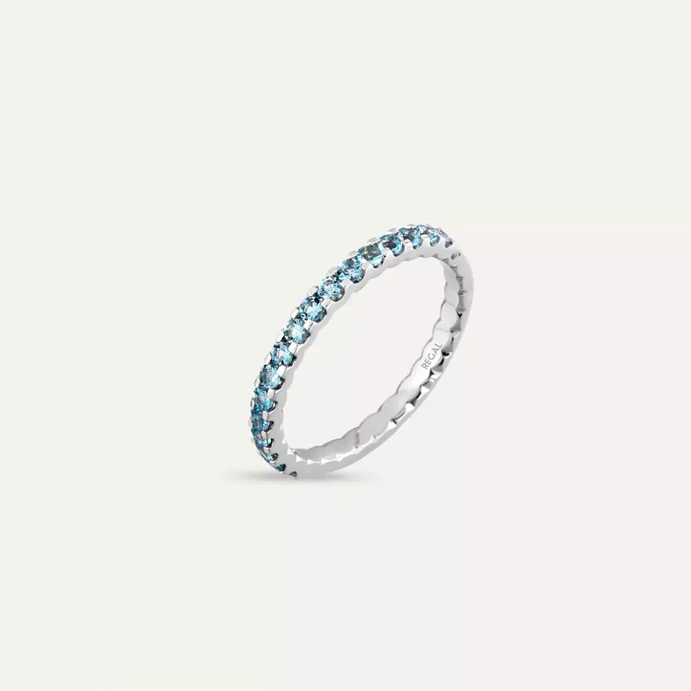 Aquamarin Taşlı Yarımtur Beyaz Altın Yüzük