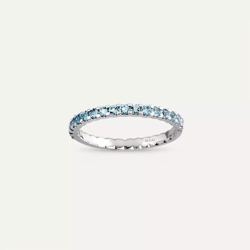 Aquamarin Taşlı Yarımtur Beyaz Altın Yüzük