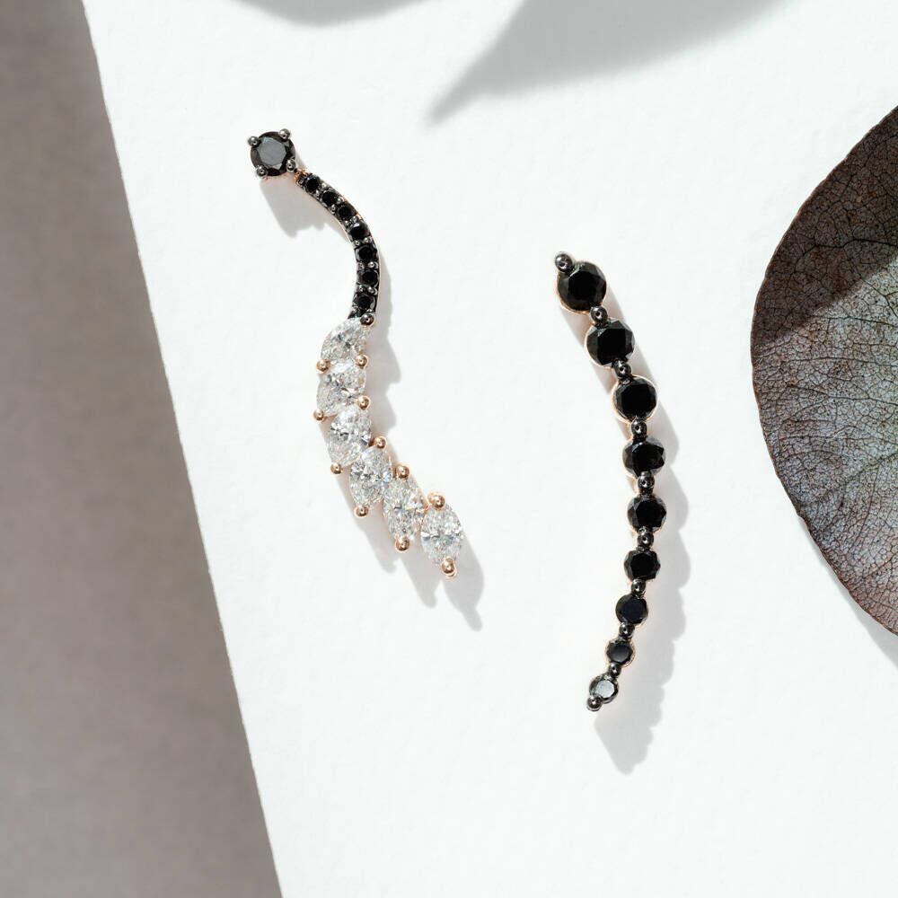 Arc 0.54 CT Siyah Pırlanta ve Markiz Kesim Pırlanta Taşlı Tek Küpe