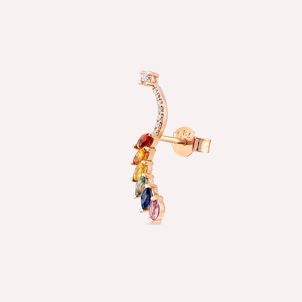 Arc 0.76 CT Multicolor Safir ve Pırlanta Taşlı Rose Altın Tek Küpe