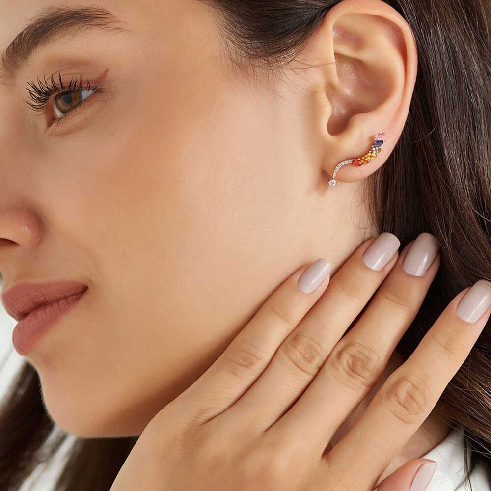 Arc 0.76 CT Multicolor Safir ve Pırlanta Taşlı Rose Altın Tek Küpe