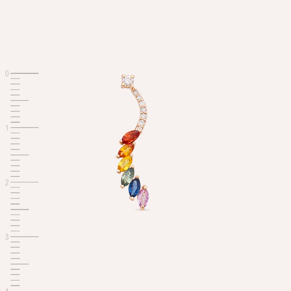 Arc 0.76 CT Multicolor Safir ve Pırlanta Taşlı Rose Altın Tek Küpe