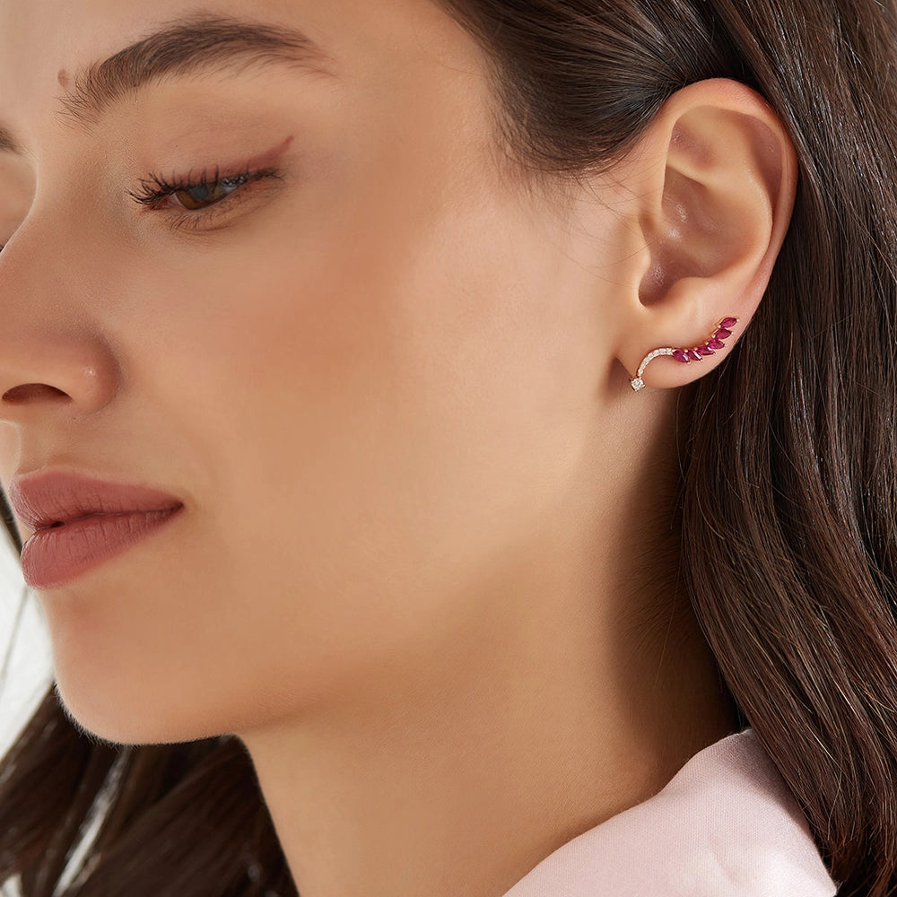 Arc 0.83 CT Markiz Kesim Yakut ve Pırlanta Taşlı Tek Küpe