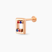 Arian Blue ve Red Safir Taşlı Rose Altın Piercing