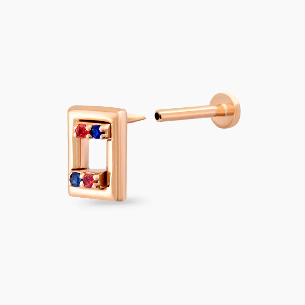 Arian Blue ve Red Safir Taşlı Rose Altın Piercing