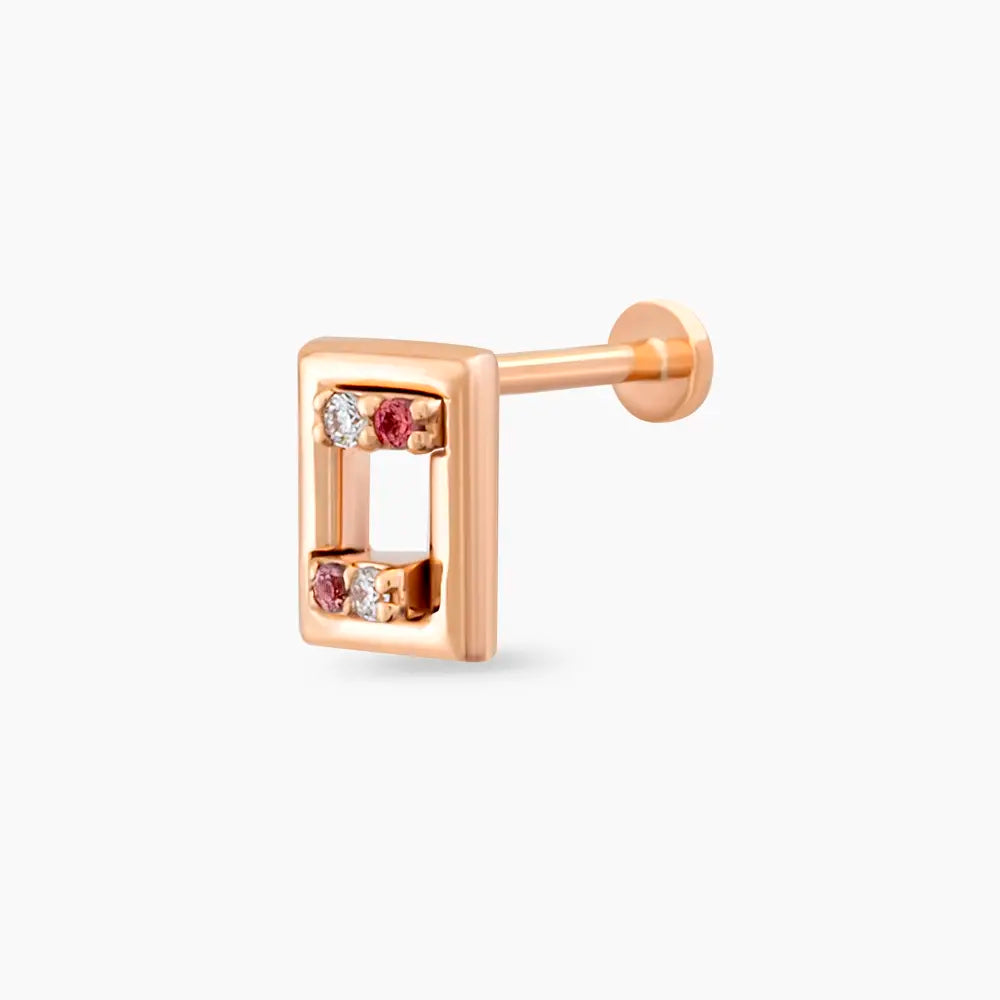 Arian Pırlanta ve Red Safir Taşlı Rose Altın Piercing
