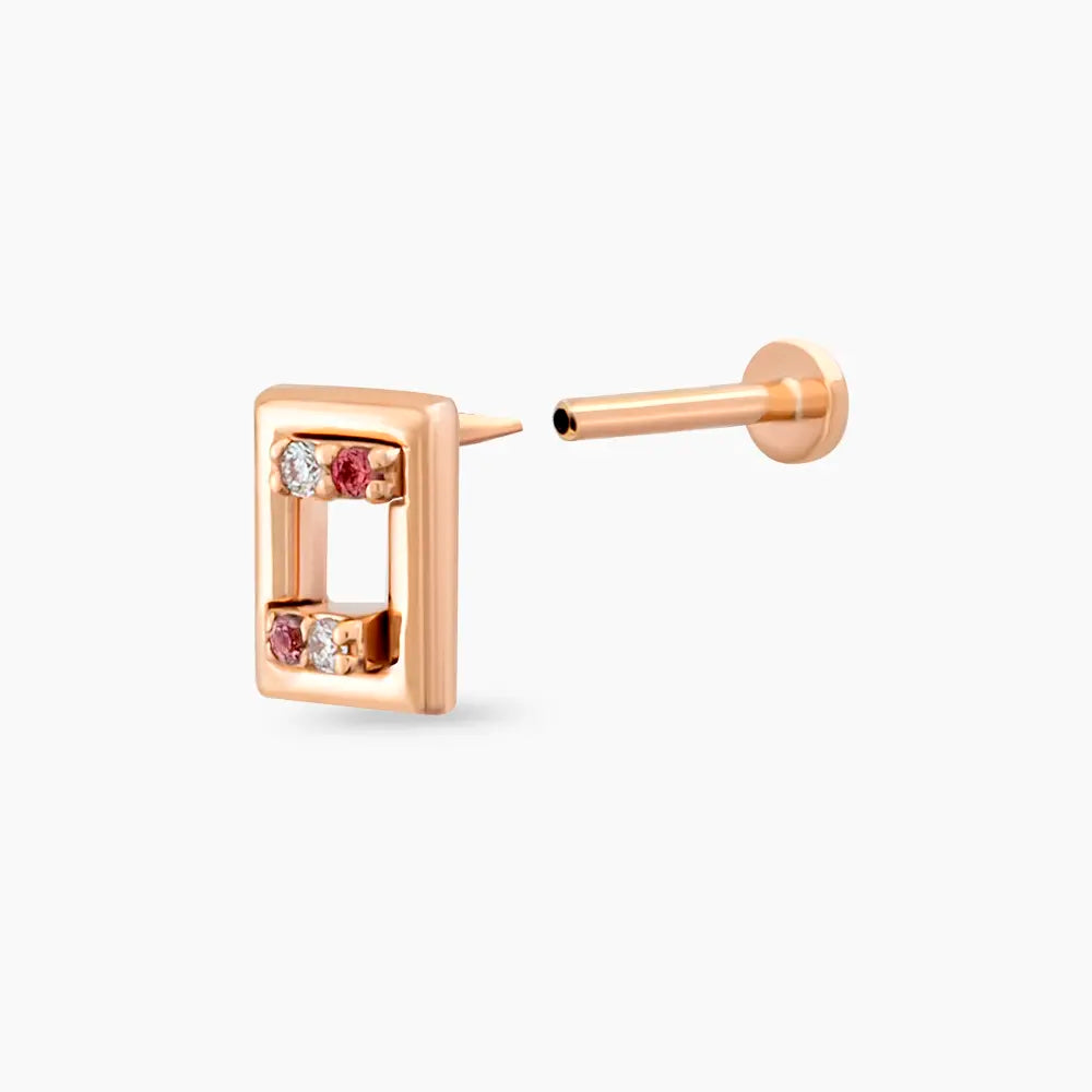 Arian Pırlanta ve Red Safir Taşlı Rose Altın Piercing