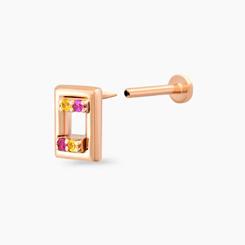 Arian Yellow and Pink Safir Taşlı Rose Altın Piercing