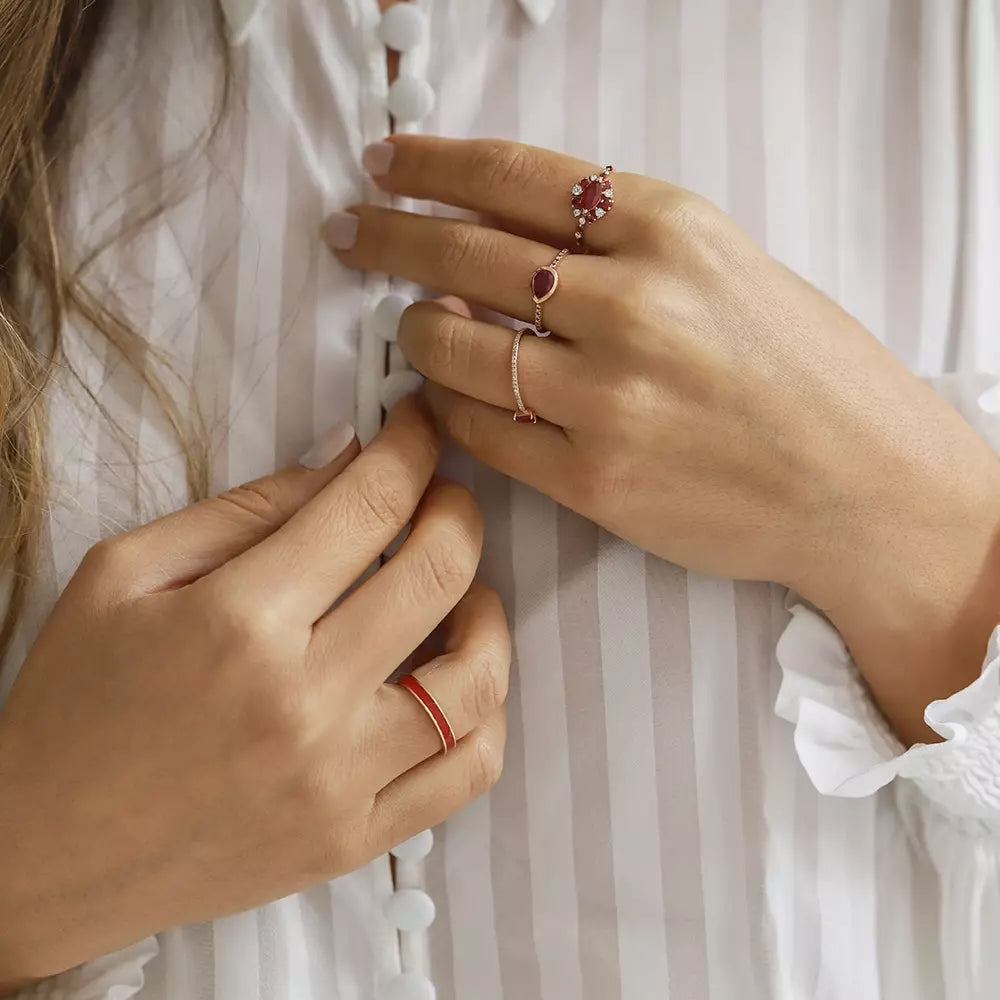 Arlo Damla Kesim Yakut ve Pırlanta Taşlı Rose Altın Yüzük