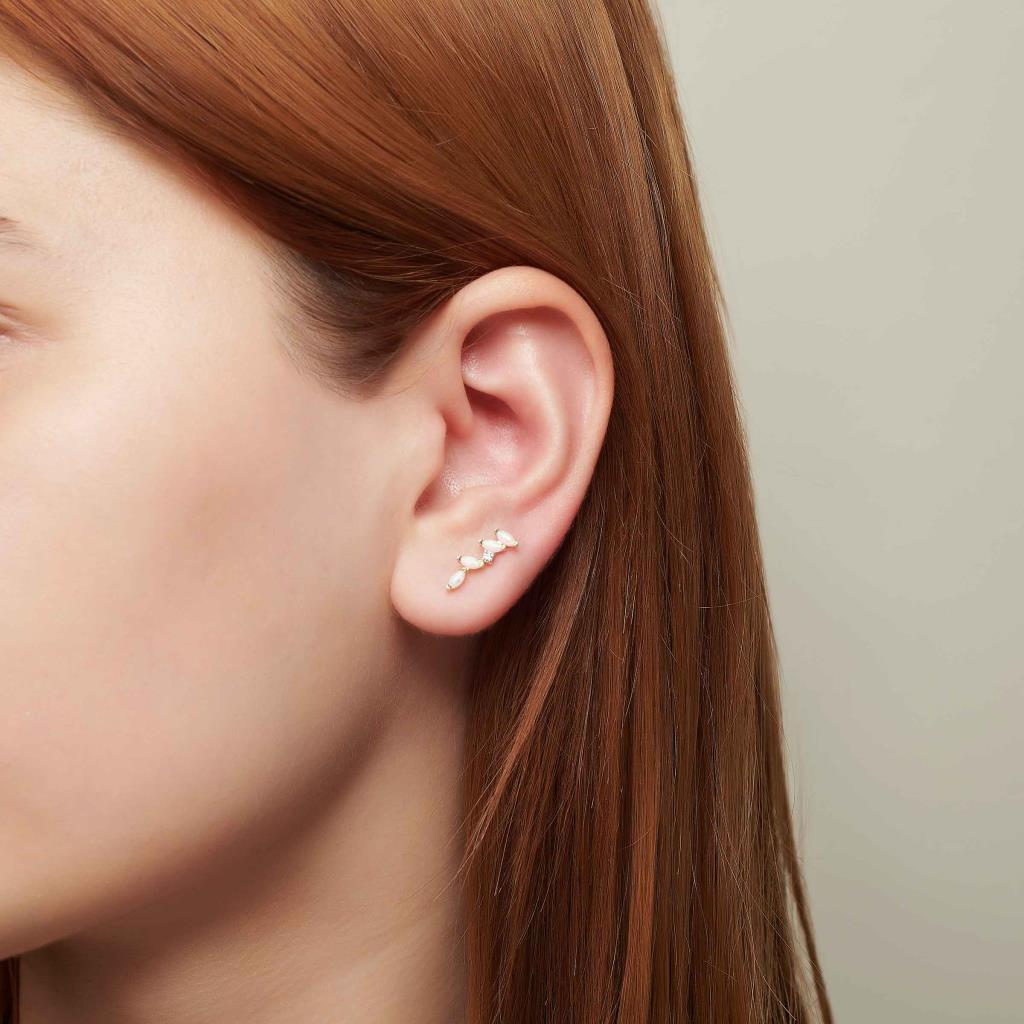 Asimetrik Markiz Form Opalit Taşlı Altın Tragus Piercing