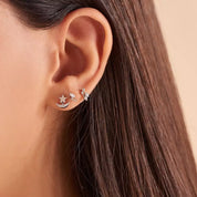 Aster Pırlanta Taşlı Beyaz Altın Tek Küpe