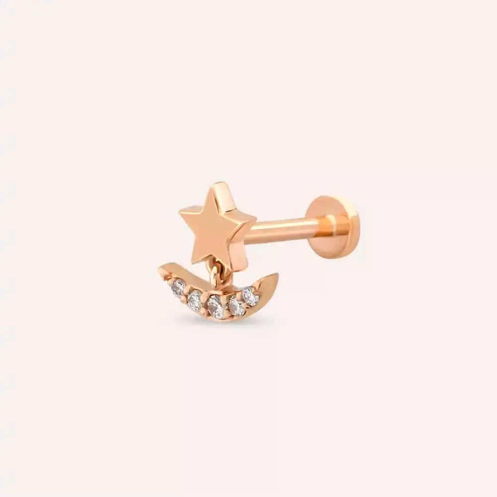 Aster Pırlanta Taşlı Rose Altın Piercing