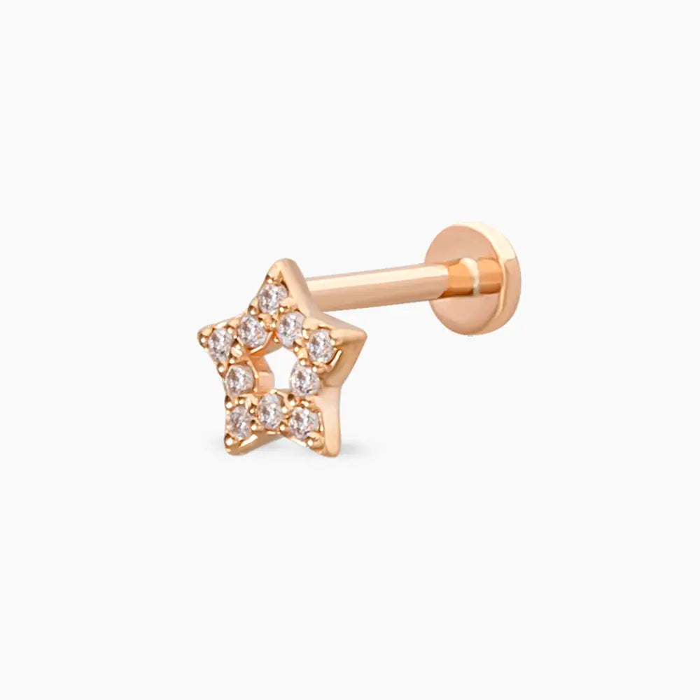 Asteria Pırlanta Taşlı Rose Altın Piercing