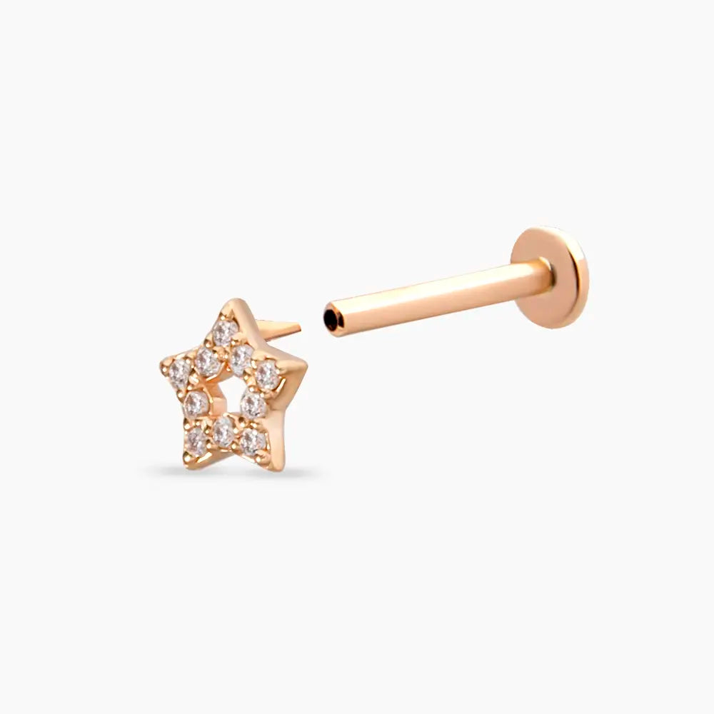 Asteria Pırlanta Taşlı Rose Altın Piercing
