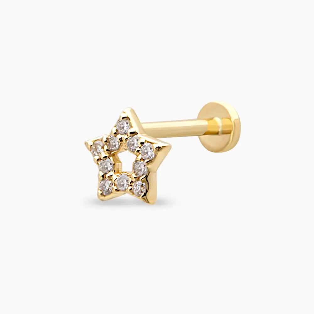 Asteria Pırlanta Taşlı Sarı Altın Piercing