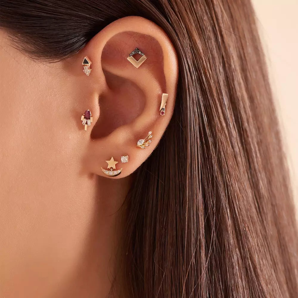 Asteroid Pırlanta Taşlı Rose Altın Tek Küpe