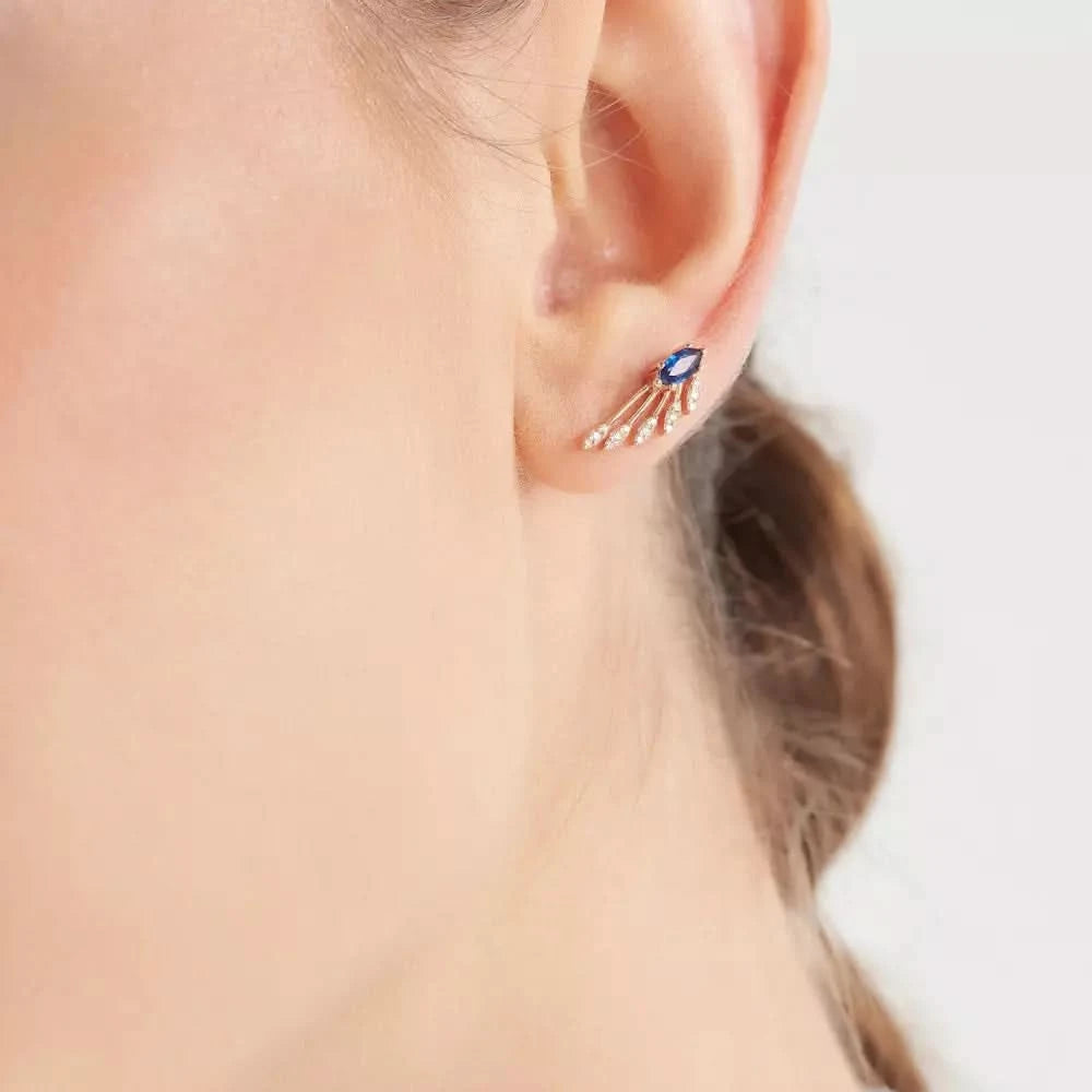 Asteroid Pırlanta ve Safir Taşlı Küpe