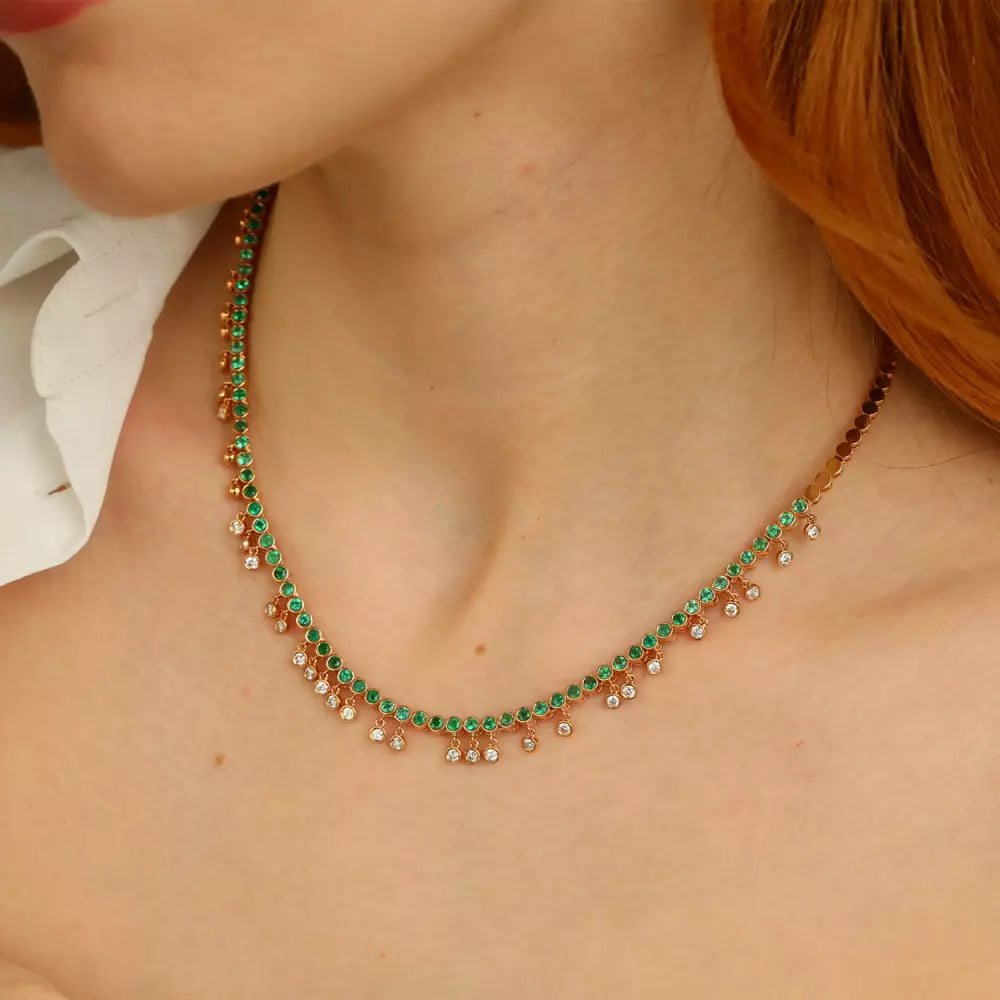 Atomik Pırlanta ve Zümrüt Taşlı Kolye