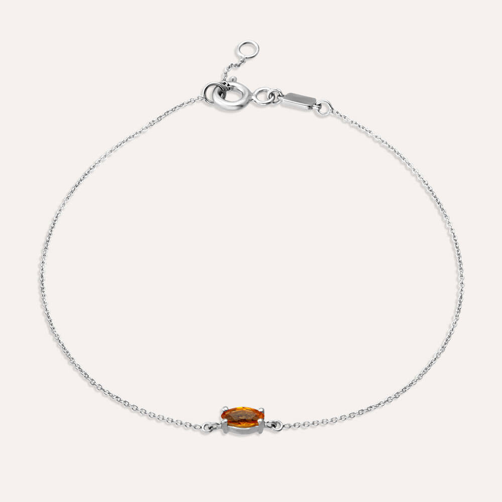 Ava 0.22 CT Markiz Kesim Orange Safir Taşlı Beyaz Altın Bileklik