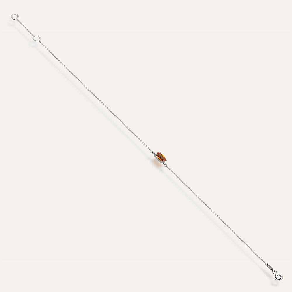 Ava 0.22 CT Markiz Kesim Orange Safir Taşlı Beyaz Altın Bileklik