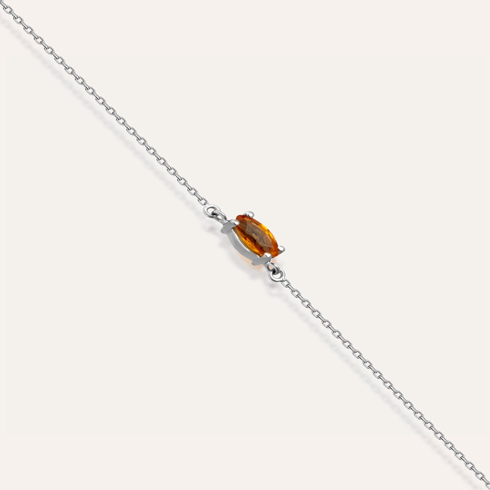 Ava 0.22 CT Markiz Kesim Orange Safir Taşlı Beyaz Altın Bileklik