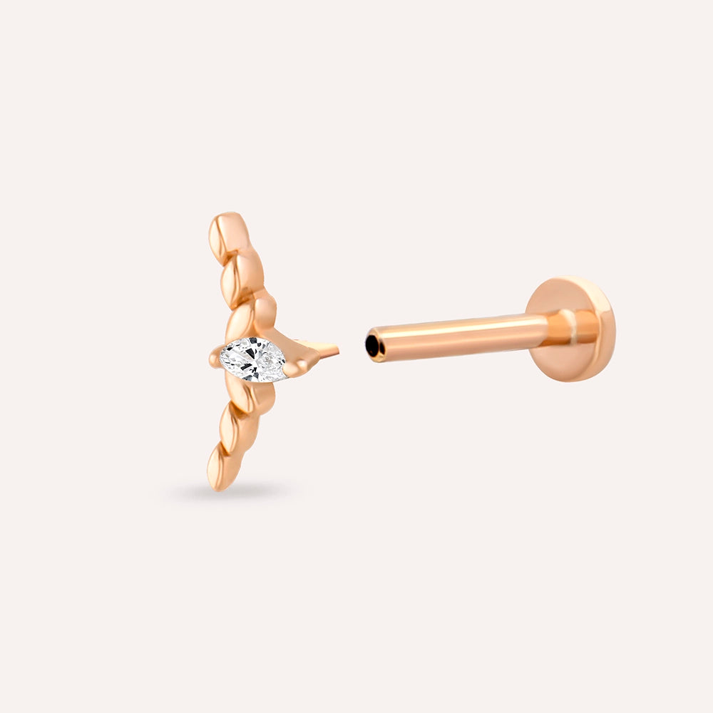 Axis Markiz Kesim Pırlanta Taşlı Rose Altın Piercing