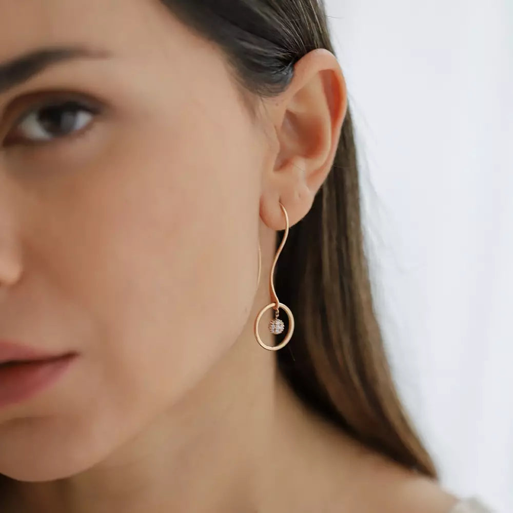 Axle 0.25 CT Pırlanta Taşlı Rose Altın Tek Küpe