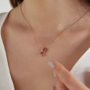 B Harf Brown Pırlanta ve Multicolor Safir Taşlı Rose Altın Kolye