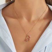 B Harf Multicolor Safir ve Brown Pırlanta Taşlı Rose Altın Kolye