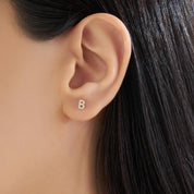 B Harf Pırlanta Taşlı Sarı Altın Tek Küpe