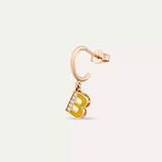 B Harf Sarı Mineli ve Pırlanta Taşlı Tek Küpe