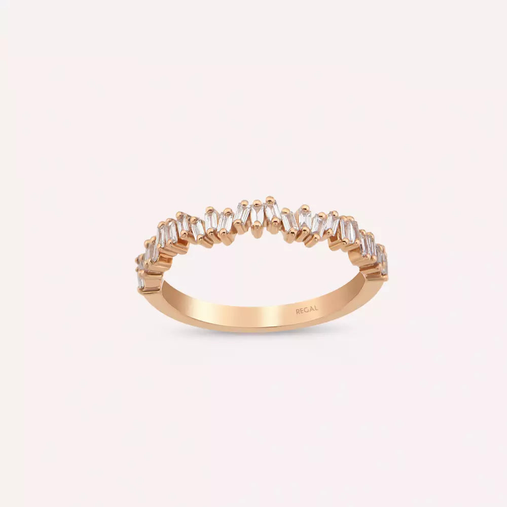 Baget Kesim Pırlanta Taşlı Rose Altın Yarımtur Yüzük