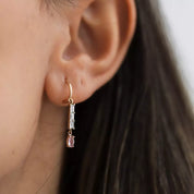 Baget Kesim Pırlanta ve Pink Safir Taşlı Rose Altın Küpe