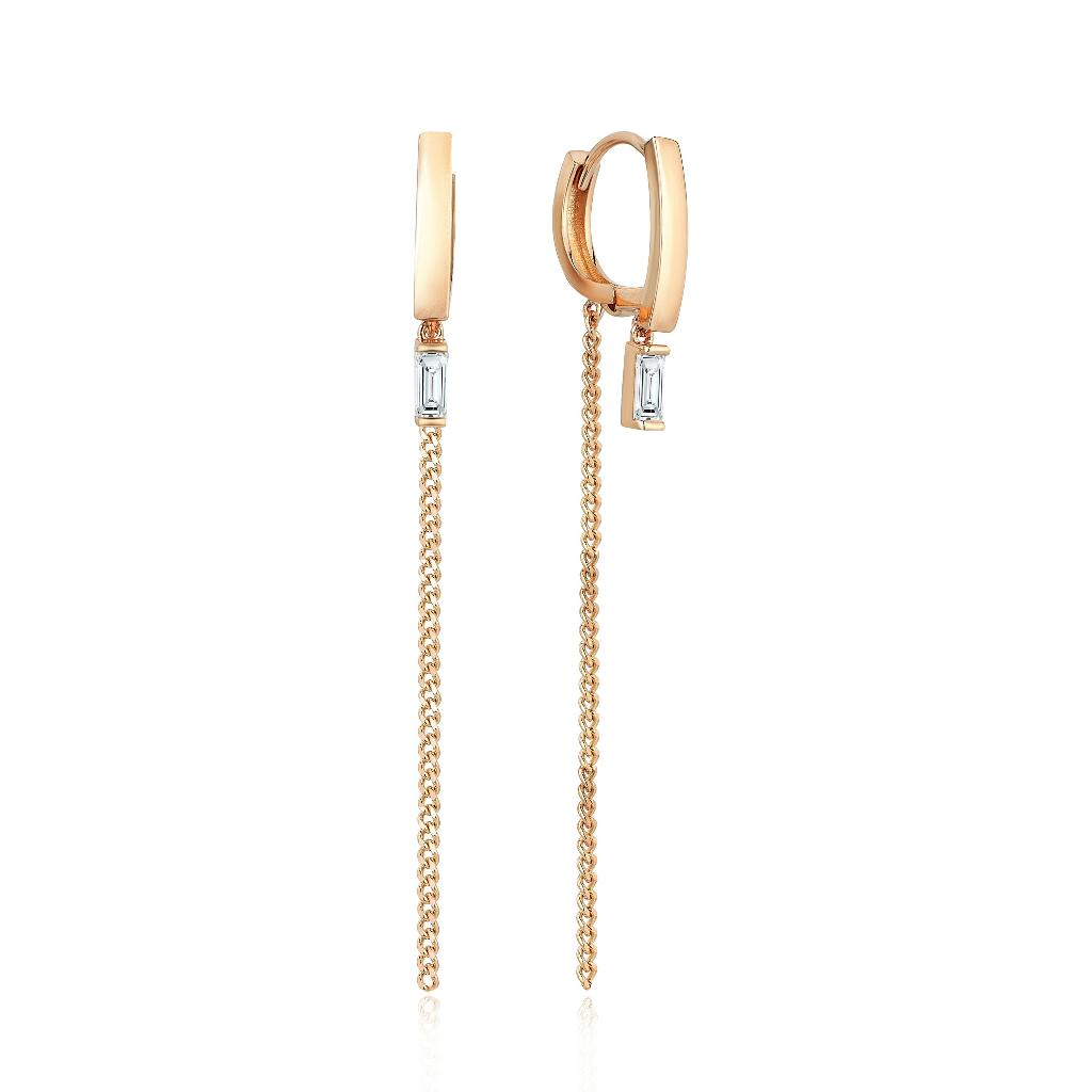 Bagetto Baguette Chain Shaking Gold Earrings