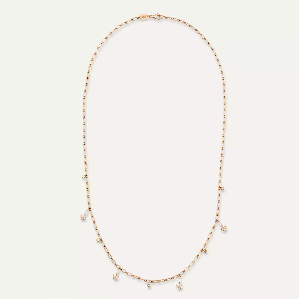 Barb Baget Kesim Pırlanta Taşlı Rose Altın Kolye