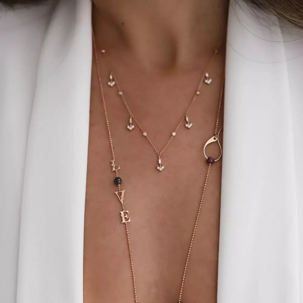 Barb II Baget Kesim Pırlanta Taşlı Rose Altın Kolye