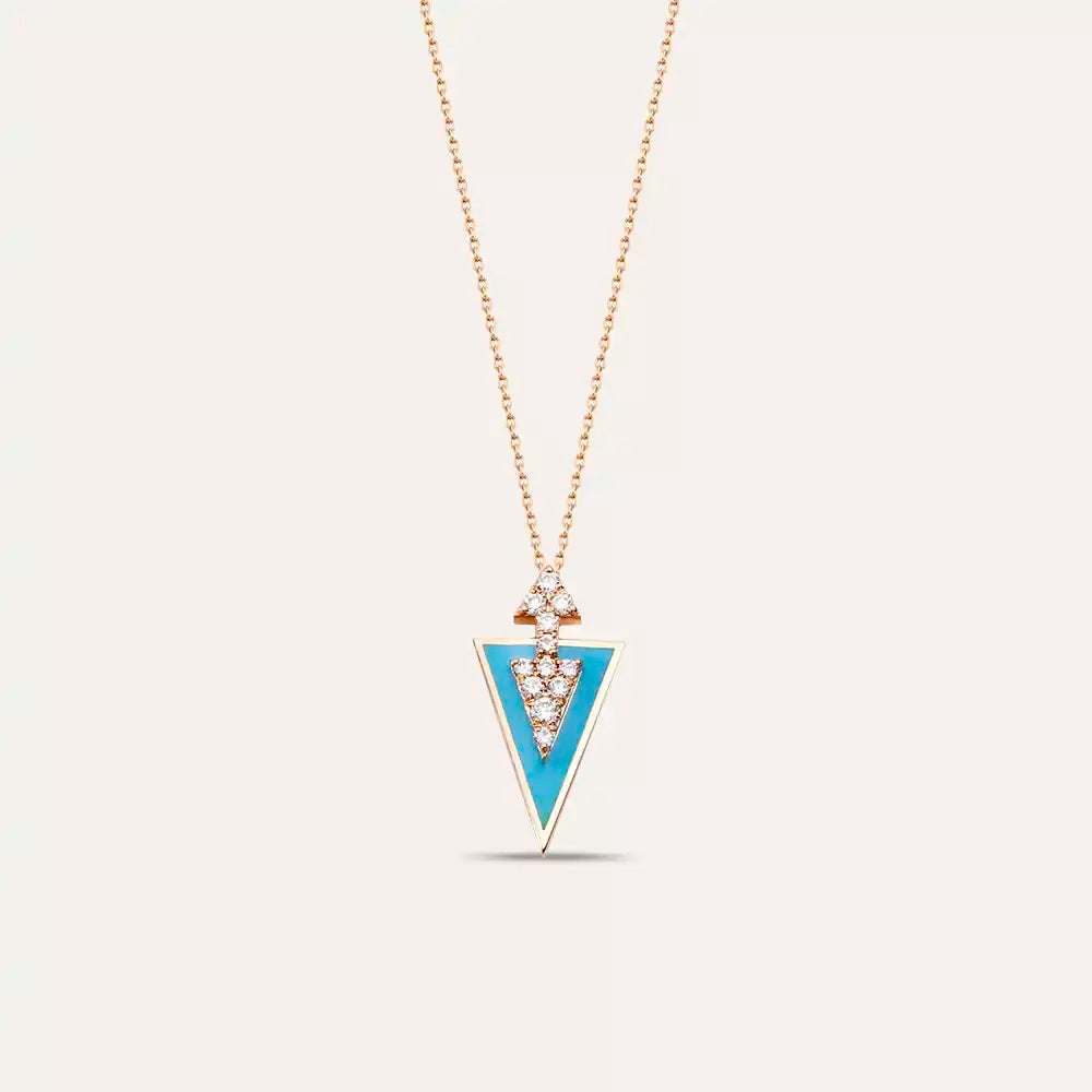 Beam Pırlanta Taşlı ve Mavi Mineli Rose Altın Kolye