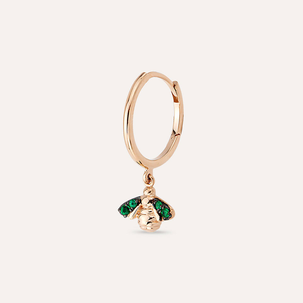 Bee 0.05 CT Zümrüt Taşlı Rose Altın Küpe
