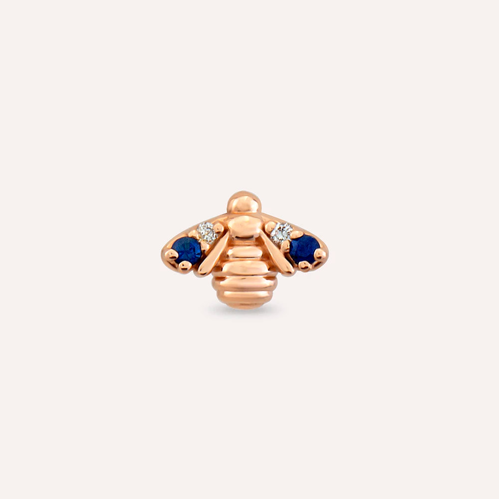 Bee Blue Safir ve Pırlanta Taşlı Rose Altın Piercing