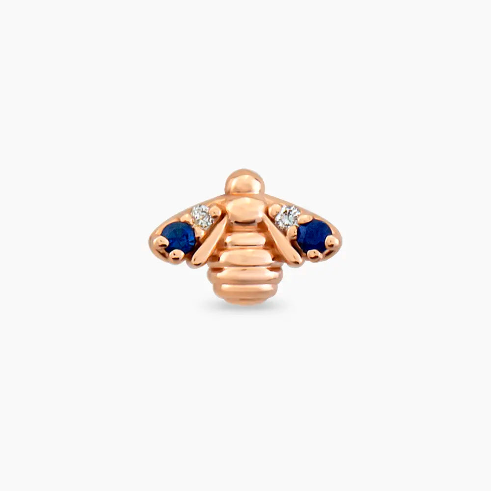 Bee Blue Safir ve Pırlanta Taşlı Rose Altın Piercing