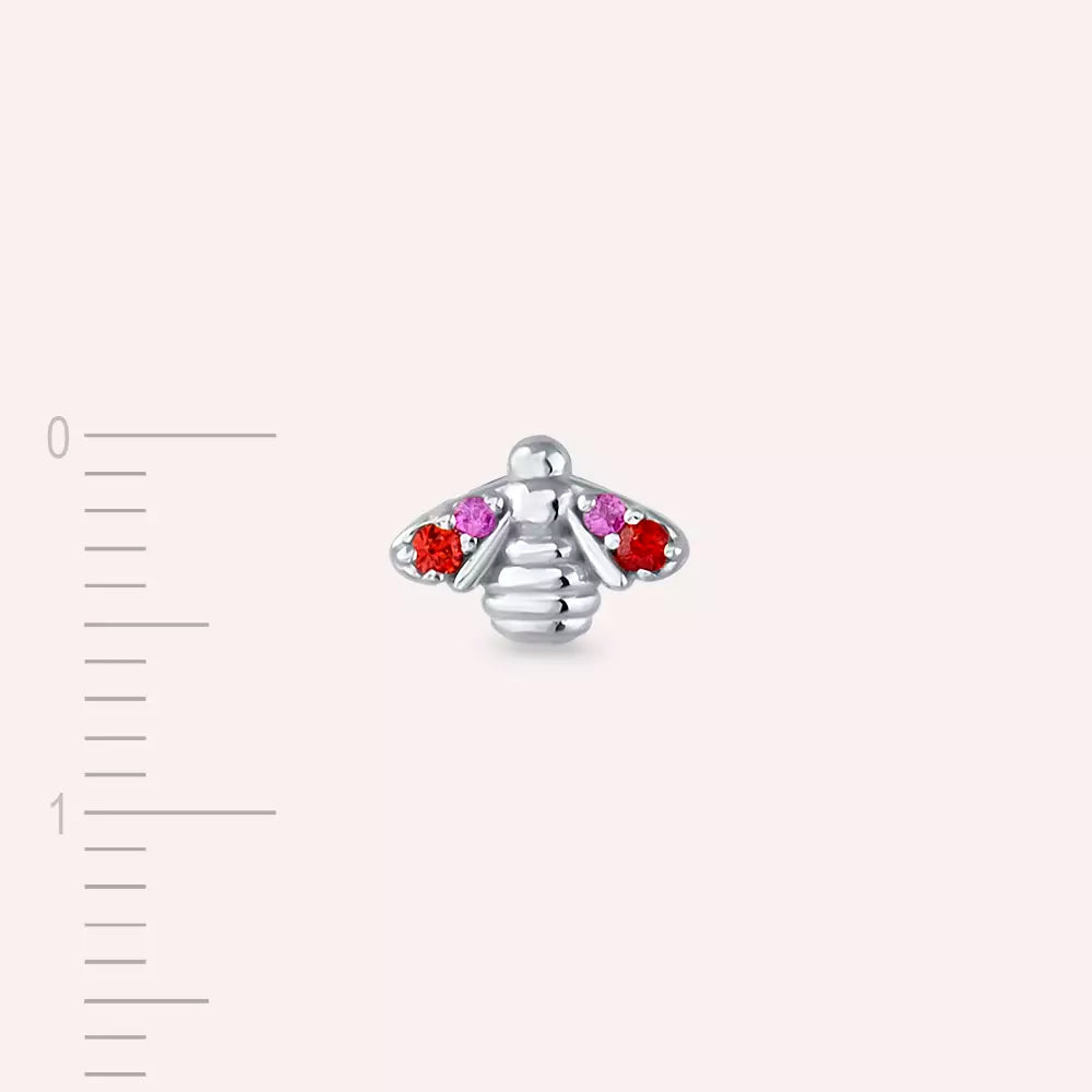 Bee Multicolor Safir Taşlı Beyaz Altın Küpe