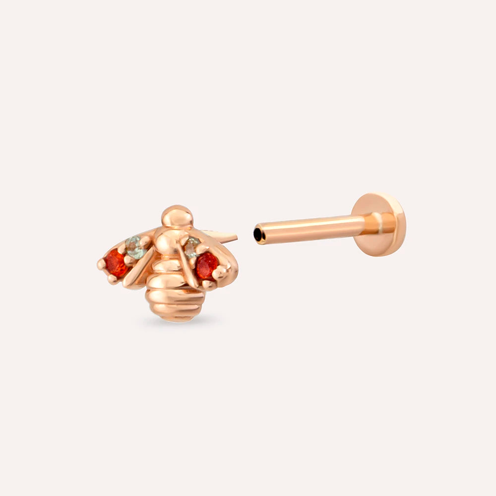 Bee Multicolor Safir Taşlı Rose Altın Piercing