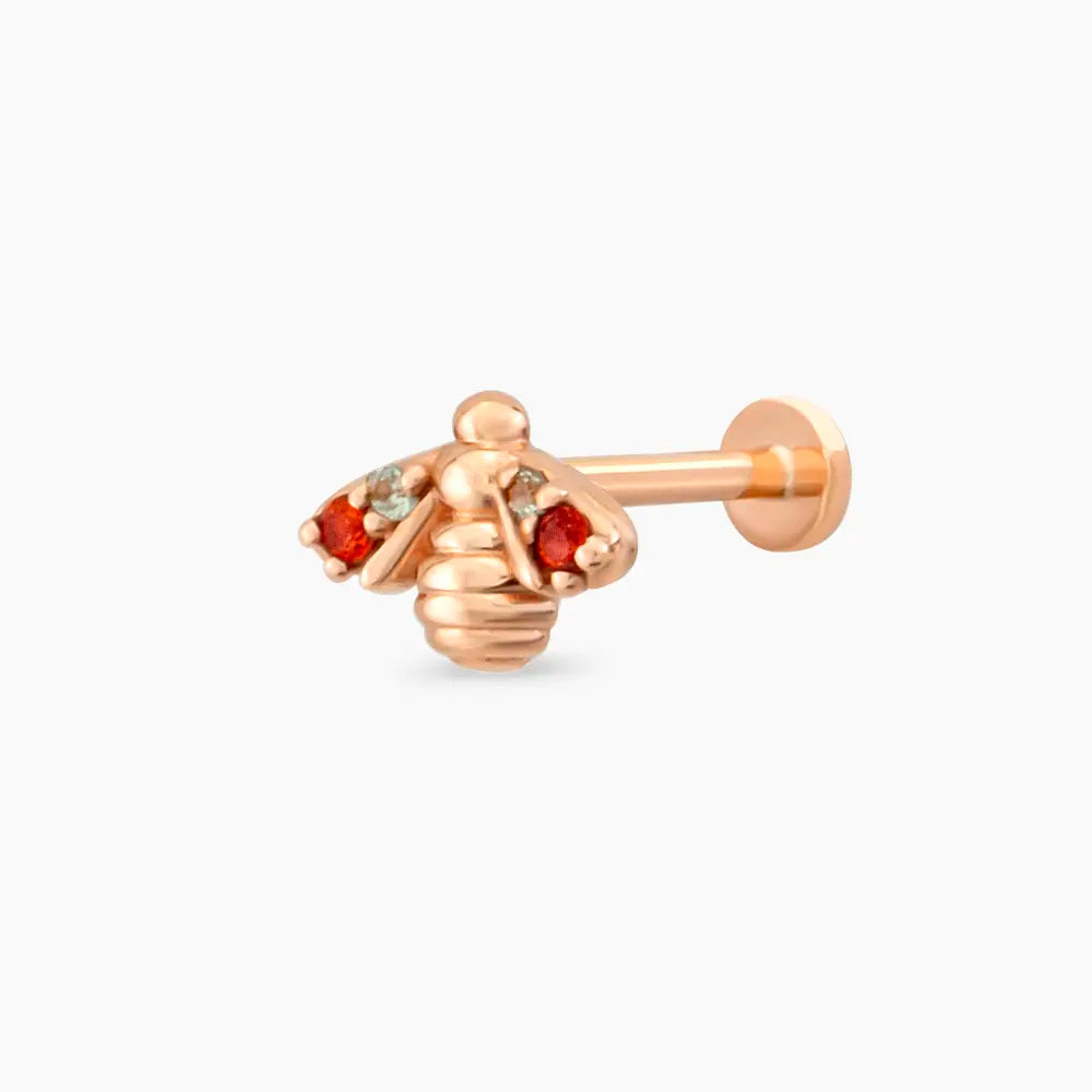 Bee Multicolor Safir Taşlı Rose Altın Piercing